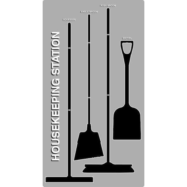 5S Housekeeping Shadow Board Broom Station Version 6 - Gray Board / Black Shadows  With Broom